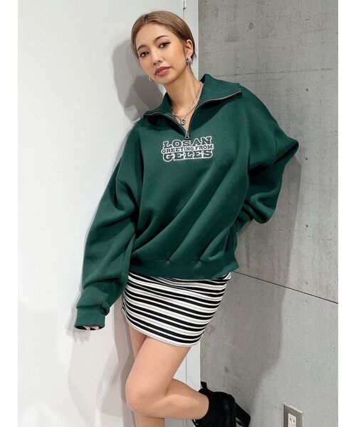 GYDA（ジェイダ）の「LOSANGELES ハーフZIP スウェット トップス（スウェット・レディース・オフホワイト/グリーン/ブラック・FREE）」の11枚目の写真