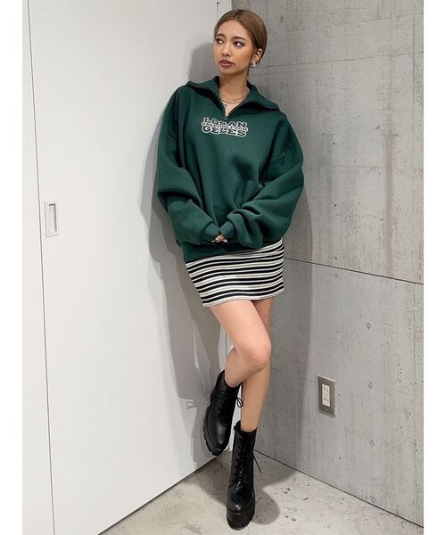 GYDA（ジェイダ）の「LOSANGELES ハーフZIP スウェット トップス（スウェット・レディース・オフホワイト/グリーン/ブラック・FREE）」の15枚目の写真