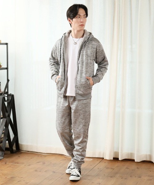 【セール】裏面シャギーフリースフルジップパーカーとジョガーパンツのセットアップスーツ（ルームウェア/パジャマ）｜TopIsm（トップイズム）