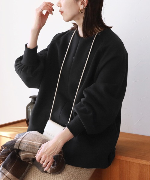reca(レカ)の「オシャレ防寒も妥協しない!裏起毛ランタンスリーブプルオーバー(スウェット・レディース・ブラック/キナリ/レッド系その他・FREE)」の9枚目の写真