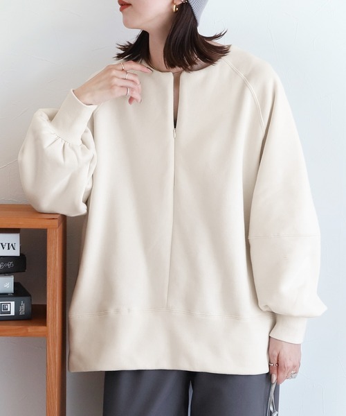 reca(レカ)の「オシャレ防寒も妥協しない!裏起毛ランタンスリーブプルオーバー(スウェット・レディース・ブラック/キナリ/レッド系その他・FREE)」の5枚目の写真