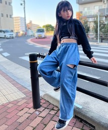 RandS/R（ランズアール）の「RandS/R サイドダメージデニム風ワイドパンツ（スウェットパンツ）」