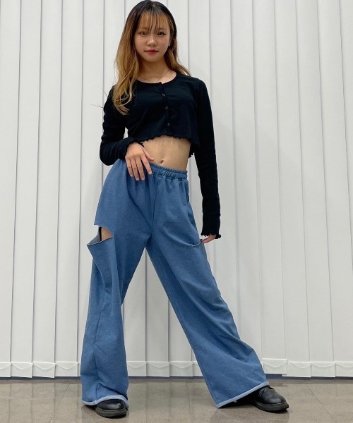 サイドダメージ クロスデニム ワイドパンツ サイドダメージワイドパンツ（デニムパンツ）｜REDYAZEL