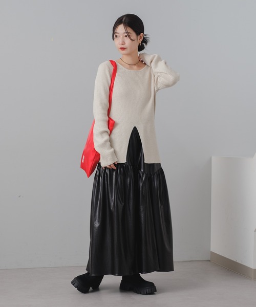 Kastane（カスタネ）の「センタースリットメランジプルオーバー（Tシャツ/カットソー・レディース・イエロー/チャコールグレー/アイボリー・FREE）」の6枚目の写真