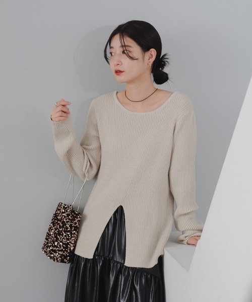 Kastane（カスタネ）の「センタースリットメランジプルオーバー（Tシャツ/カットソー・レディース・イエロー/チャコールグレー/アイボリー・FREE）」の4枚目の写真