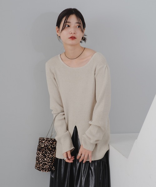 Kastane（カスタネ）の「センタースリットメランジプルオーバー（Tシャツ/カットソー・レディース・イエロー/チャコールグレー/アイボリー・FREE）」の5枚目の写真