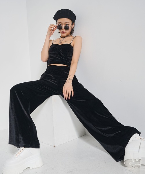 Diable baiser(ディアブルベーゼ)の「ウエストクロスシャーリング細見えベロアパンツ(その他パンツ・レディース・ブラック・M-L)」の9枚目の写真
