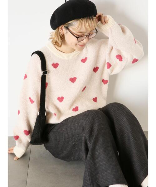 ehka sopo（エヘカソポ）の「ハート柄プルオーバー（ニット/セーター・レディース・ネイビー/ミント/キナリ/ラベンダー・F）」の9枚目の写真