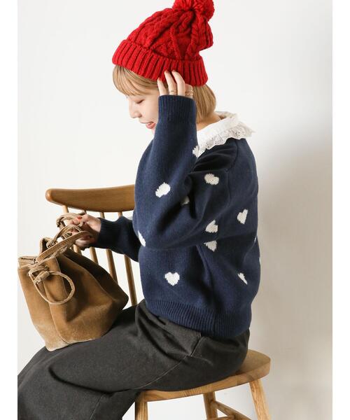 ehka sopo（エヘカソポ）の「ハート柄プルオーバー（ニット/セーター・レディース・ネイビー/ミント/キナリ/ラベンダー・F）」の16枚目の写真
