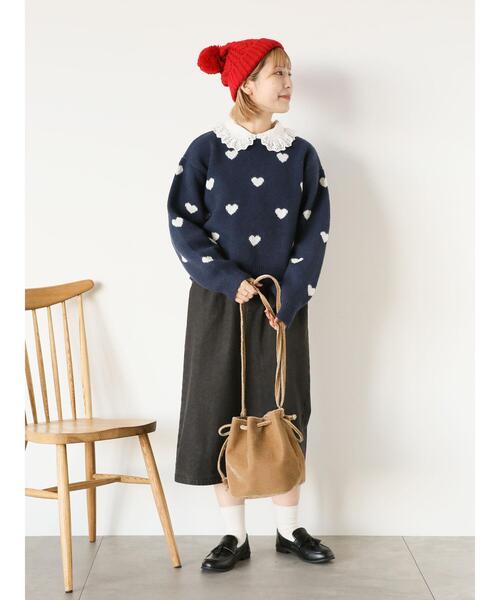 ehka sopo（エヘカソポ）の「ハート柄プルオーバー（ニット/セーター・レディース・ネイビー/ミント/キナリ/ラベンダー・F）」の17枚目の写真