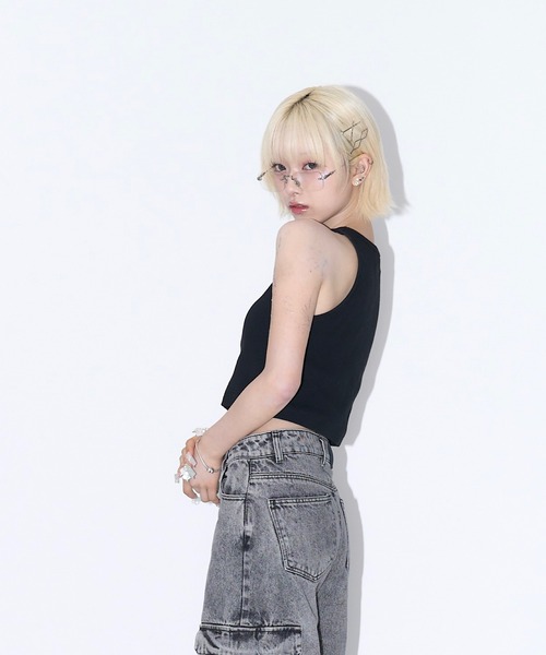 17HR（セブンティーンアワーズ）の「ロゴ刺繍アメスリタンクトップ（タンクトップ・レディース・チャコールグレー/ブラック/ホワイト・FREE）」の20枚目の写真