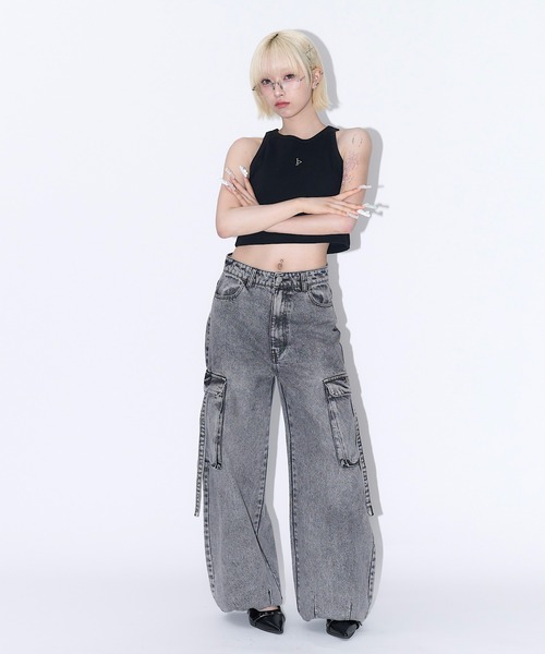 17HR（セブンティーンアワーズ）の「ロゴ刺繍アメスリタンクトップ（タンクトップ・レディース・チャコールグレー/ブラック/ホワイト・FREE）」の19枚目の写真