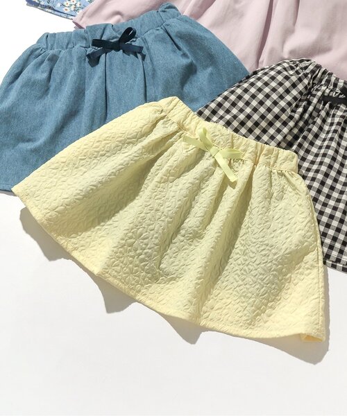 apres les cours（アプレレクール）の「インパンツ付きギャザースカート（スカート・キッズ・チェック/インディゴブルー/イエロー/ピンク/サックスブルー・80/90/100/110/120/130/140）」の3枚目の写真