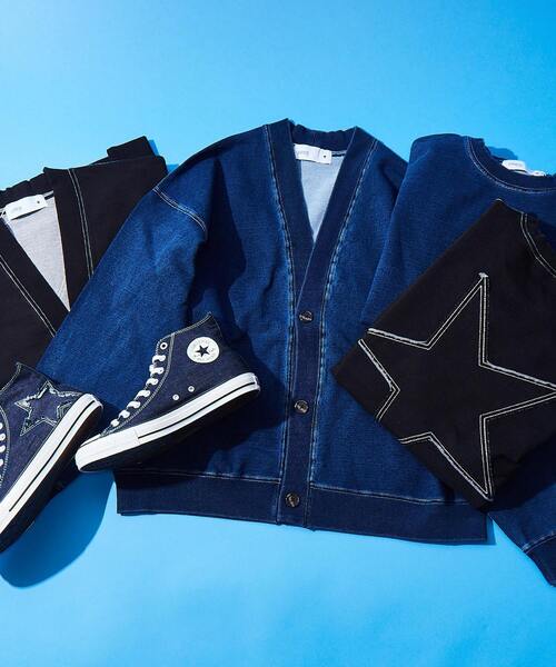 CONVERSE TOKYO(コンバーストウキョウ)の「BACK STAR★ PATCH DENIM SWEAT CARDIGAN(スウェット・レディース・インディゴブルー/ブラック・MEDIUM/SMALL)」の2枚目の写真