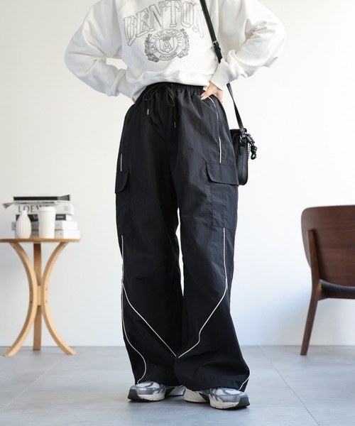 ap retro（アプレトロ）の「配色パイピングトラックパンツ / ナイロンラインパンツ（その他パンツ・レディース・グレー/チャコールグレー/アイボリー/ブラック・FREE）」の17枚目の写真