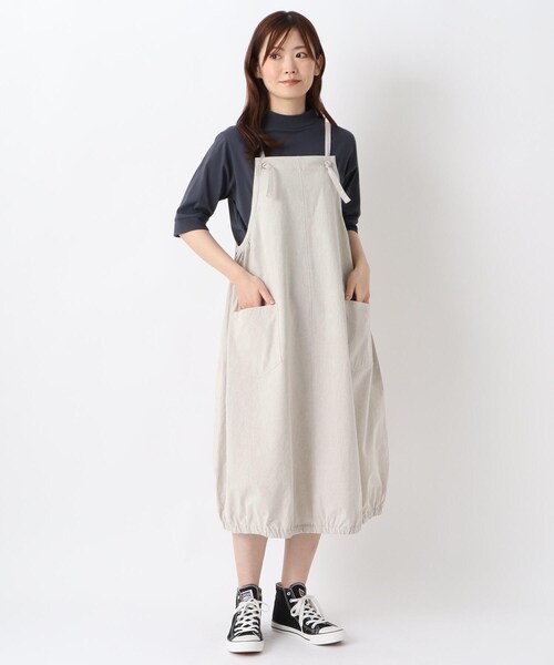 one'sterrace(ワンズテラス)の「キャンバス 裾バルーン エプロンワンピース(ワンピース・レディース・ライトグレー系8/ネイビー系5・02)」の12枚目の写真