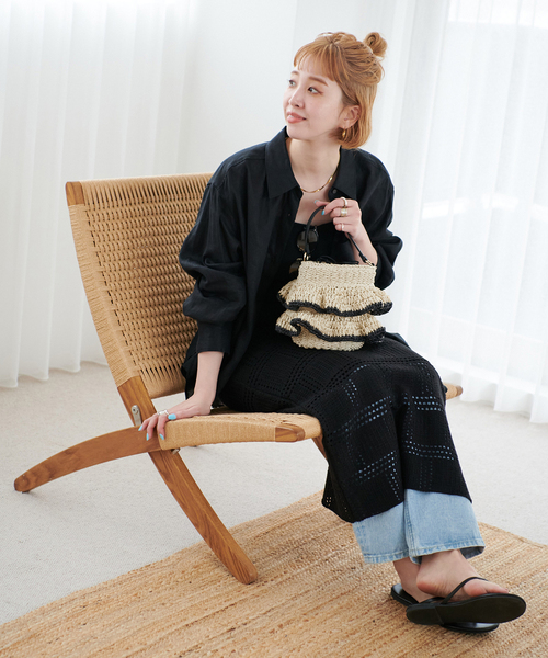 MIAN （ミアン）の「【MIAN/ミアン】ペーパーフリル2wayカゴBAG（ショルダーバッグ・レディース・アイボリー/ブラック・FREE）」の4枚目の写真