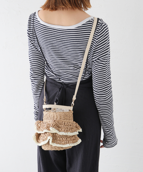 MIAN （ミアン）の「【MIAN/ミアン】ペーパーフリル2wayカゴBAG（ショルダーバッグ・レディース・アイボリー/ブラック・FREE）」の22枚目の写真