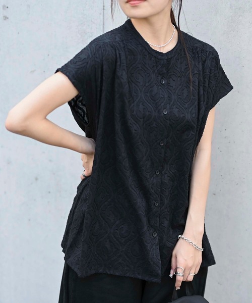 ブラウス シャツ 「WEB・一部店舗限定」インドコットンジャガードブラウス レディース ＆HALF ブラウス シャツ フラワージャガードブラウス（インド綿