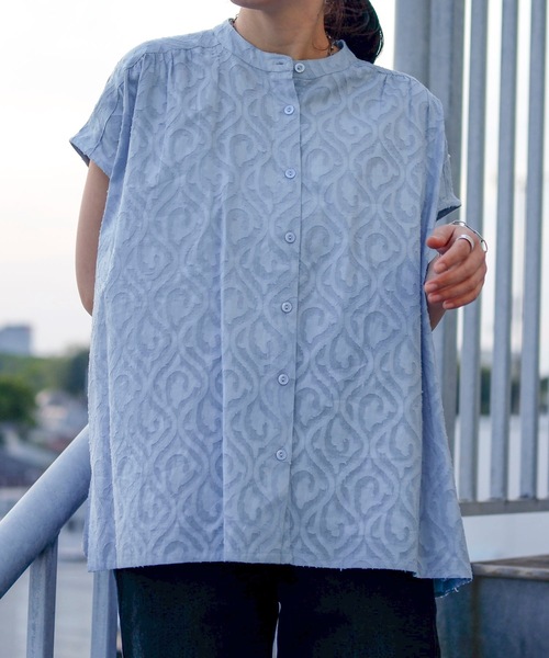 極美品✨】mizuiroind ゆったりめリバティ柄　フレアブラウス　綿100% Midiumi ミディウミ リバティボウタイショートシャツ Anatolia