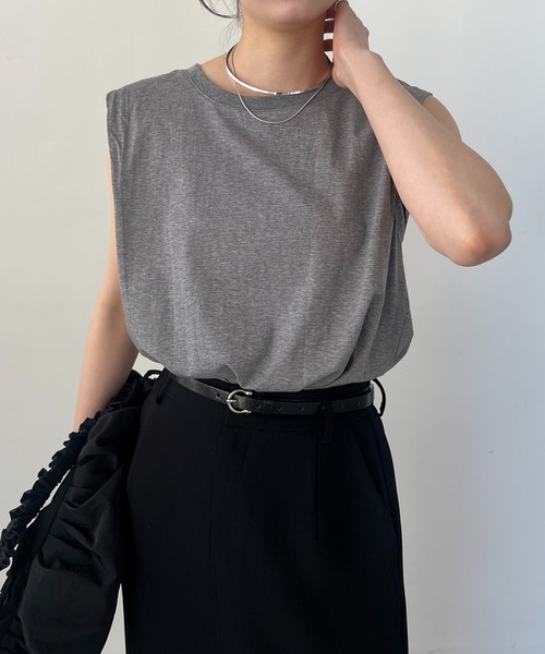 CAPRICIEUX LE'MAGE（カプリシューレマージュ）の「タックスリーブTシャツ（Tシャツ/カットソー・レディース・ブラック/ホワイト/グレー/ベージュ・FREE）」の13枚目の写真