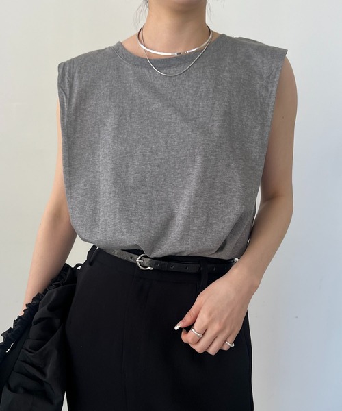 CAPRICIEUX LE'MAGE（カプリシューレマージュ）の「タックスリーブTシャツ（Tシャツ/カットソー・レディース・ブラック/ホワイト/グレー/ベージュ・FREE）」の15枚目の写真