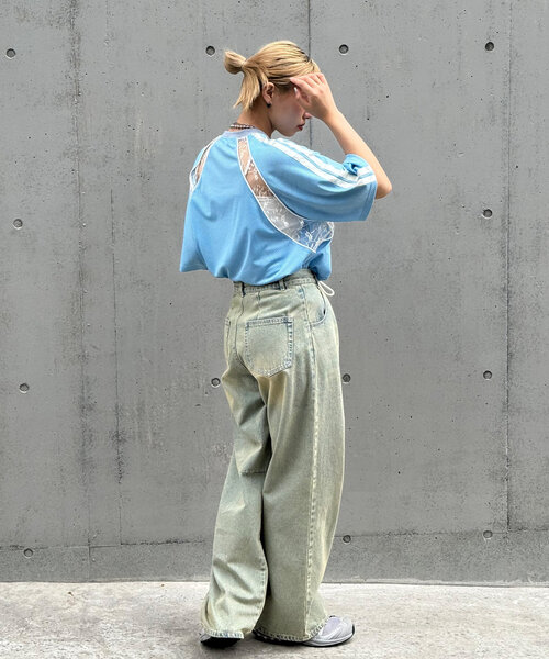 CIAOPANIC(チャオパニック)の「メッシュレースドッキングフットボールTee(Tシャツ/カットソー・レディース・サックスブルー/オフホワイト/グレー/ネイビー/ブルー/チャコールグレー/アイボリー・ONE SIZE/FREE)」の9枚目の写真