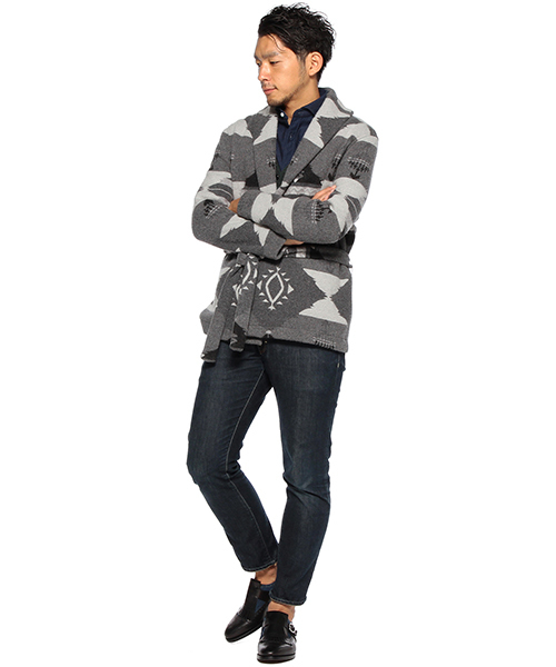 BRILLA per il gusto（ブリッラペルイルグースト）の「DREW&CO. / ネイティブ ベルテッドニット（ニット/セーター・メンズ・インディゴブルー/グレー・X-SMALL/SMALL/LARGE/MEDIUM）」の16枚目の写真