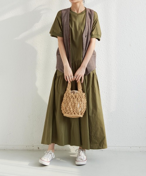MAISON DE THERESE(メゾン ド テレーズ)の「バックジップ ギャザーボリュウームロングワンピース(ワンピース・レディース・グリーン/ブラック・FREE)」の6枚目の写真