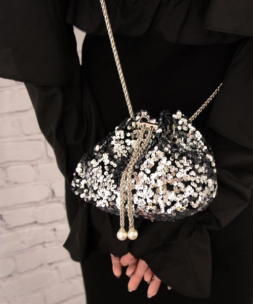 セール】【float】キラキラ スパンコール シルバーチェーン ショルダー