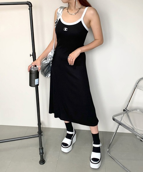 non-hedge(ノンヘッジ)の「刺繍ロゴキャミロングワンピース(ワンピース・レディース・ブラック×ホワイト/ブラック/ホワイト×ブラック/チャコールグレー・FREE)」の9枚目の写真