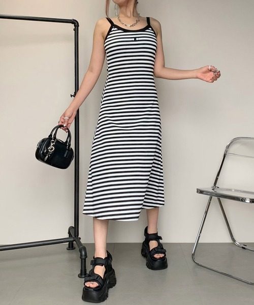non-hedge(ノンヘッジ)の「刺繍ロゴキャミロングワンピース(ワンピース・レディース・ブラック×ホワイト/ブラック/ホワイト×ブラック/チャコールグレー・FREE)」の19枚目の写真