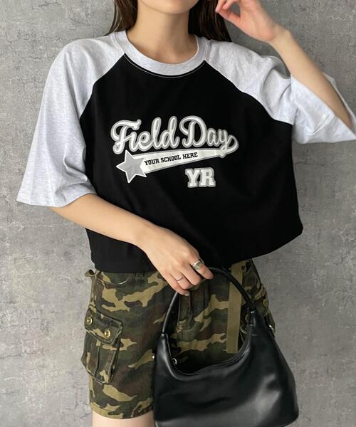 ラグランクロップドＴシャツ セール】クロップドラグラントップス（Tシャツ/カットソー