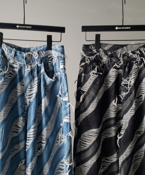 2color ／ 4size 】バイカラーカットフリンジダメージワイド