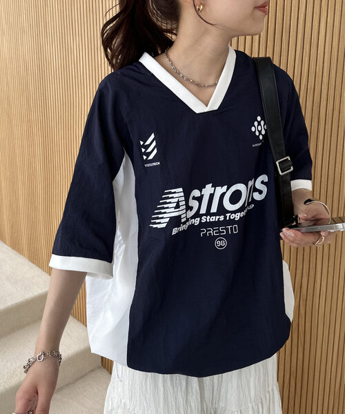 DISCOAT（ディスコート）の「【ユニセックス】配色ナイロン半袖スウェットシャツ《WEB限定》（シャツ/ブラウス・レディース・ネイビー/オフホワイト/グレイッシュベージュ・FREE）」の3枚目の写真