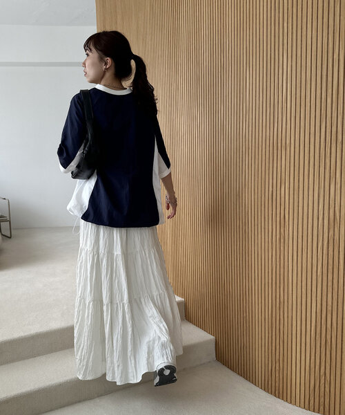 DISCOAT（ディスコート）の「【ユニセックス】配色ナイロン半袖スウェットシャツ《WEB限定》（シャツ/ブラウス・レディース・ネイビー/オフホワイト/グレイッシュベージュ・FREE）」の5枚目の写真