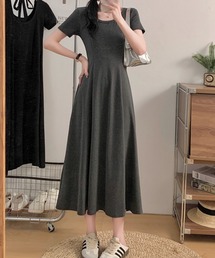 バックリボン半袖ロングワンピース