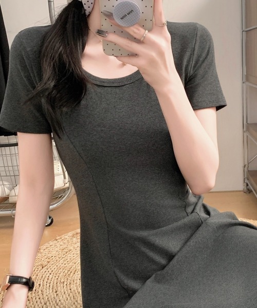LADY LIKE(レディライク)の「バックリボン半袖ロングワンピース(ワンピース・レディース・グレー/ブラック・M)」の10枚目の写真