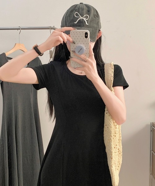 LADY LIKE(レディライク)の「バックリボン半袖ロングワンピース(ワンピース・レディース・グレー/ブラック・M)」の13枚目の写真