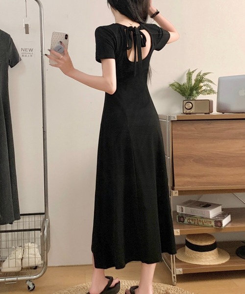 LADY LIKE(レディライク)の「バックリボン半袖ロングワンピース(ワンピース・レディース・グレー/ブラック・M)」の14枚目の写真