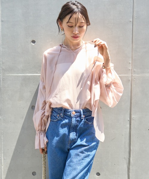 Rouge vif（ルージュヴィフ）の「【一部店舗限定】シアーバックシャンキャンディースリーブブラウス（シャツ/ブラウス・レディース・ホワイト/ピンク/チャコールグレー・フリー）」の12枚目の写真