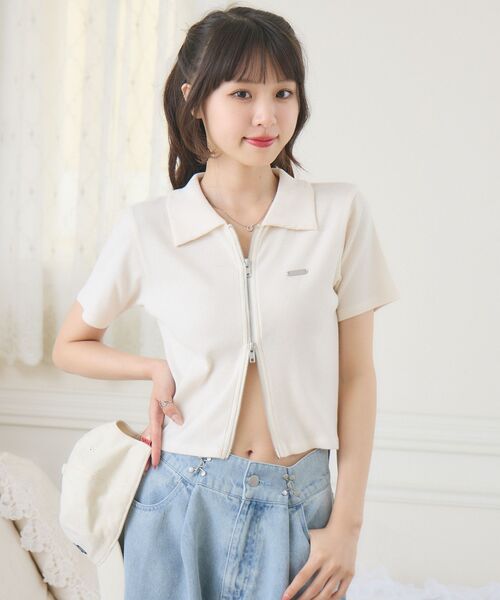 ems excite（エムズエキサイト）の「WZIPプレート付きCT（Tシャツ/カットソー・レディース・ダークグレー/ブルー/ブラック/ナチュラル・FREE）」の5枚目の写真