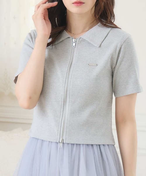 ems excite（エムズエキサイト）の「WZIPプレート付きCT（Tシャツ/カットソー・レディース・ダークグレー/ブルー/ブラック/ナチュラル・FREE）」の2枚目の写真