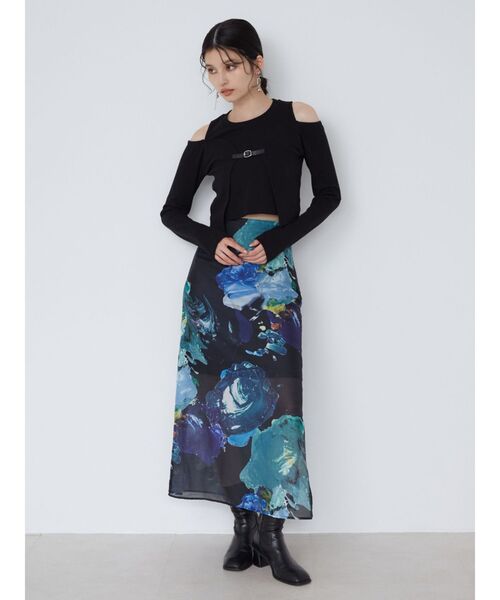 MURUA（ムルーア）の「【WEB限定】ペイントシアースカート（スカート・レディース・ホワイト/ブラック/グレー・1/2）」の14枚目の写真