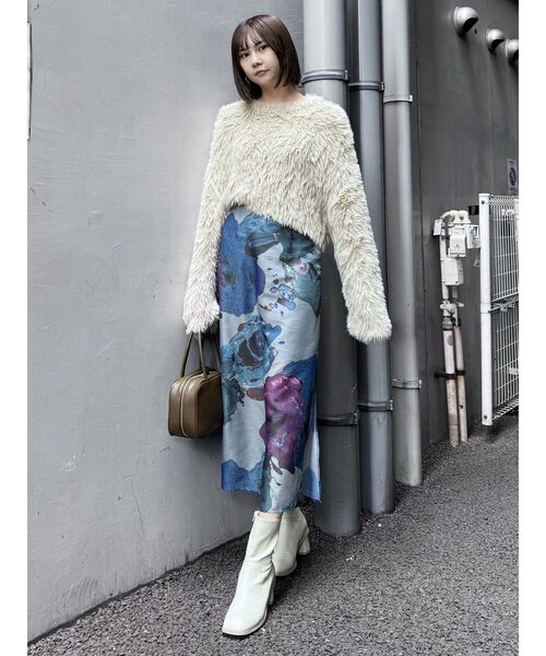 MURUA（ムルーア）の「【WEB限定】ペイントシアースカート（スカート・レディース・ホワイト/ブラック/グレー・1/2）」の7枚目の写真