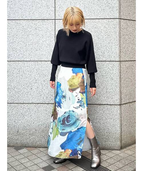 MURUA（ムルーア）の「【WEB限定】ペイントシアースカート（スカート・レディース・ホワイト/ブラック/グレー・1/2）」の12枚目の写真