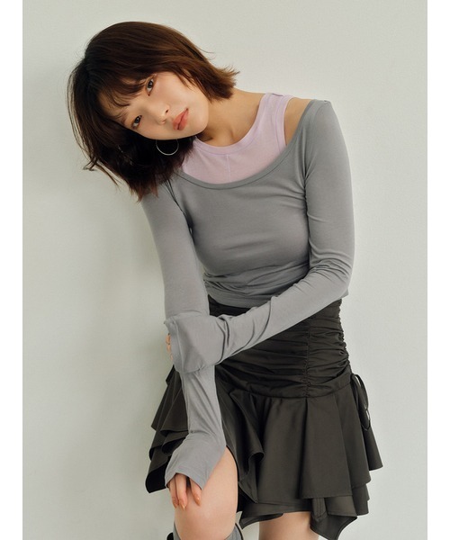 LILY BROWN(リリーブラウン)の「レイヤードセットカットソー(Tシャツ/カットソー・レディース・グレー/ブラック/ホワイト/ベージュ・FREE)」の4枚目の写真