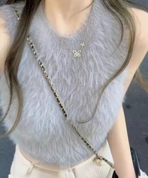 シャギークロップド丈ノースリトップス