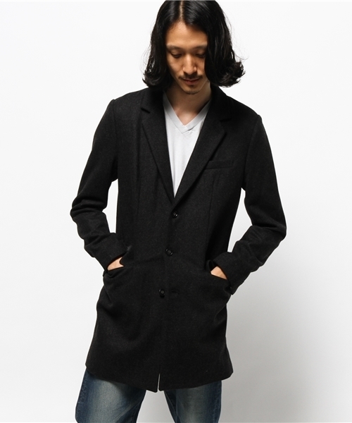 MK MICHEL KLEIN HOMME （エムケーミッシェルクランオム）の「ウールメルトンチェスターコート（MK MICHEL KLEIN HOMME）（チェスターコート・メンズ・ブラック/チャコールグレー・MEDIUM/X-LARGE/LARGE）」の2枚目の写真