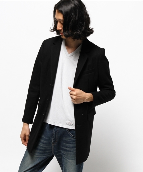 MK MICHEL KLEIN HOMME （エムケーミッシェルクランオム）の「ウールメルトンチェスターコート（MK MICHEL KLEIN HOMME）（チェスターコート・メンズ・ブラック/チャコールグレー・MEDIUM/X-LARGE/LARGE）」の5枚目の写真